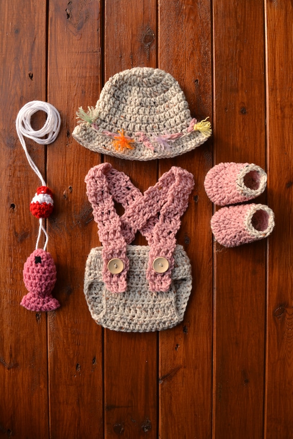 Newborn Fishing Outfit Girl Crochet Fishing Outfit Baby Girl Fishing Set  Fishing Photo Prop Baby Girl Fishing Hat Newborn Photo Outfit 