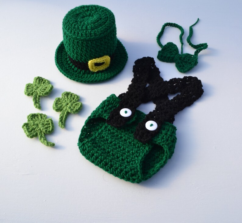 Crochet Baby St Patrick's Outfit: Leprechaun Hat & Diaper Cover Set bild 2