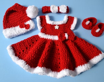 Crochet Baby Girl Christmas Dress Christmas Baby Dress Baby Girl Red Dress Holiday Baby Red Dress Baby Girl Santa Outfit Baby Photo Prop