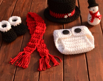 Snowman Baby Outfit, Newborn Christmas Set, Christmas Amigurumi