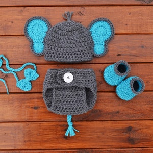 Baby Elephant Outfit, Newborn Elephant, Crochet Elephant Costume, Baby Elephant Set, Newborn Boy Photo Outfit, Baby Boy Props