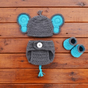 Costume Bébé éléphant Crocheté Main - Taille 3-6 Mois - Accessoire Photo - Neuf