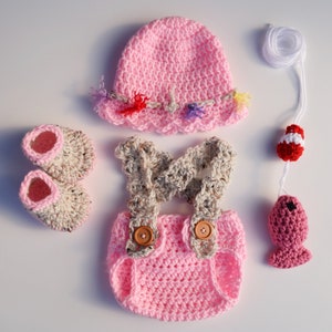 Newborn Fishing Outfit Baby Girl Fishing Outfit Crochet Fishing Outfit Newborn Fishing Hat Fishing Photo Prop Pink Baby Girl Fishing Outfit