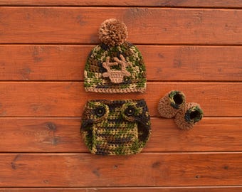 Baby Boy Hunting Outfit, Camaflouge Newborn, Preemie Camo, Photography Prop,  Gift