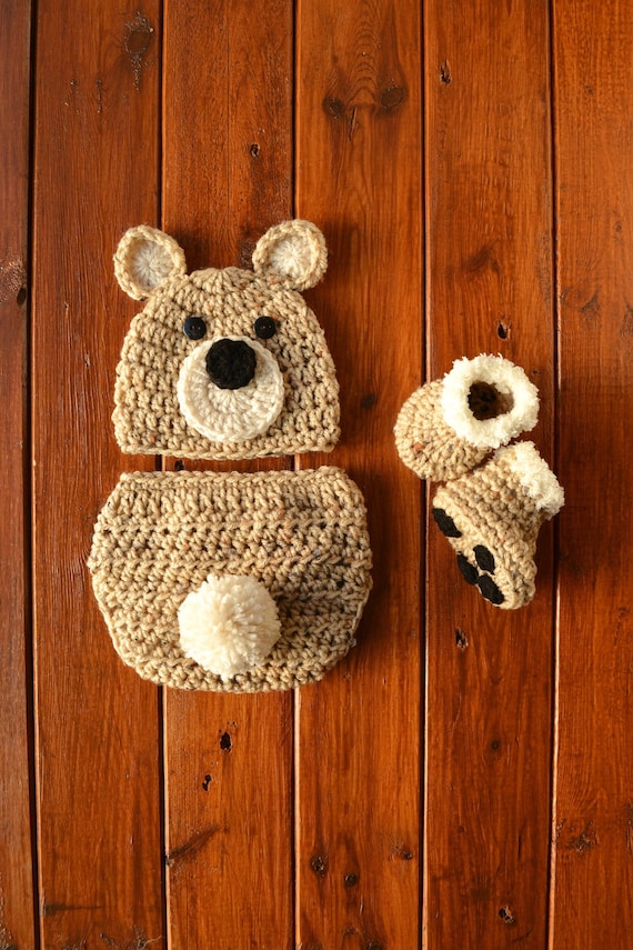 Traje de oso para bebé, traje de oso para recién nacido, traje de crochet  para fotos de recién nacido, traje de oso de crochet para niño, accesorio
