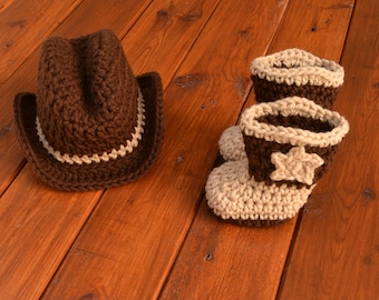 Cowboy Hat and Boots Set, Newborn Cowboy Hat, Boys Cowboy Hat, Baby Cowboy Boots, Baby Cowboy Photo Prop, Baby Cowboy, Crochet Baby Hat