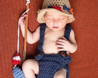 Newborn Fishing Outfit Baby Fishing Outfit Crochet Fishing Outfit Fishing Baby Outfit Newborn Boy Photo Outfit Baby Photo Prop Fishing Props