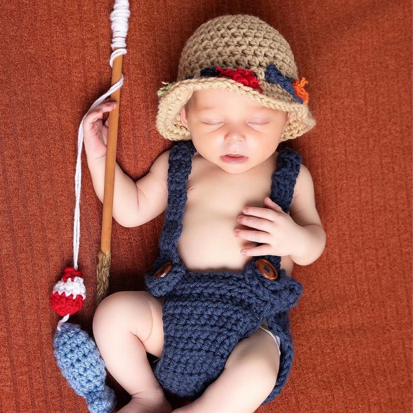 Newborn Fishing Outfit Baby Fishing Outfit Crochet Fishing Outfit Fishing Baby Outfit Newborn Boy Photo Outfit Baby Photo Prop Fishing Props