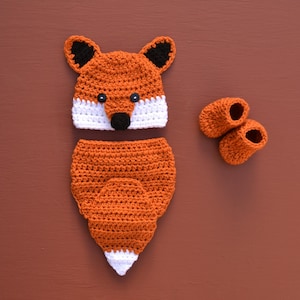 Baby Red Fox Hat and Diaper Cover,Fox Halloween Costume,Crochet Animal Hat,Newborn Fox Outfit, Woodland Nursery, Fox Costume,Baby Photo Prop