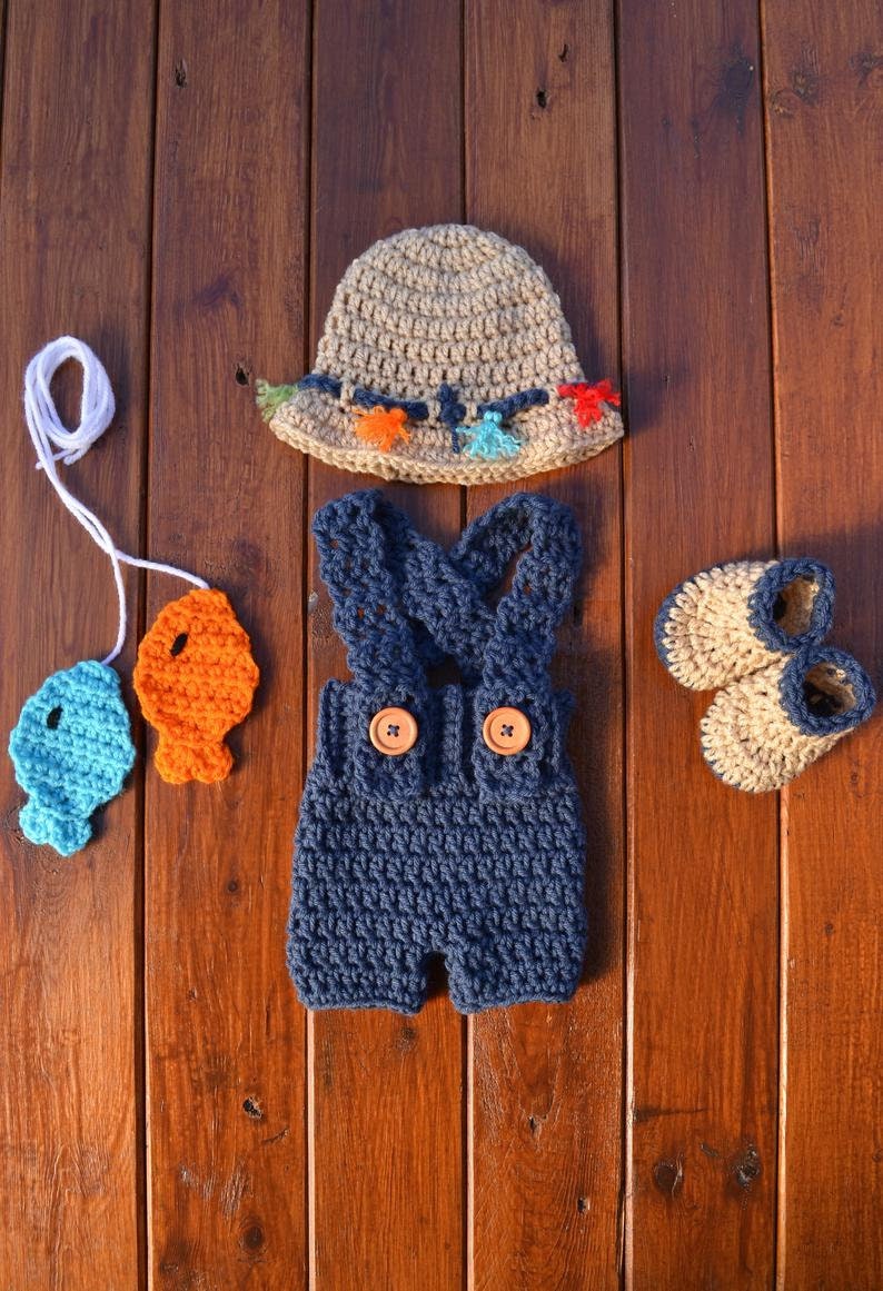 Newborn Baby Fisherman Outfit Set Baby Fishing Hat Baby Boy Etsy