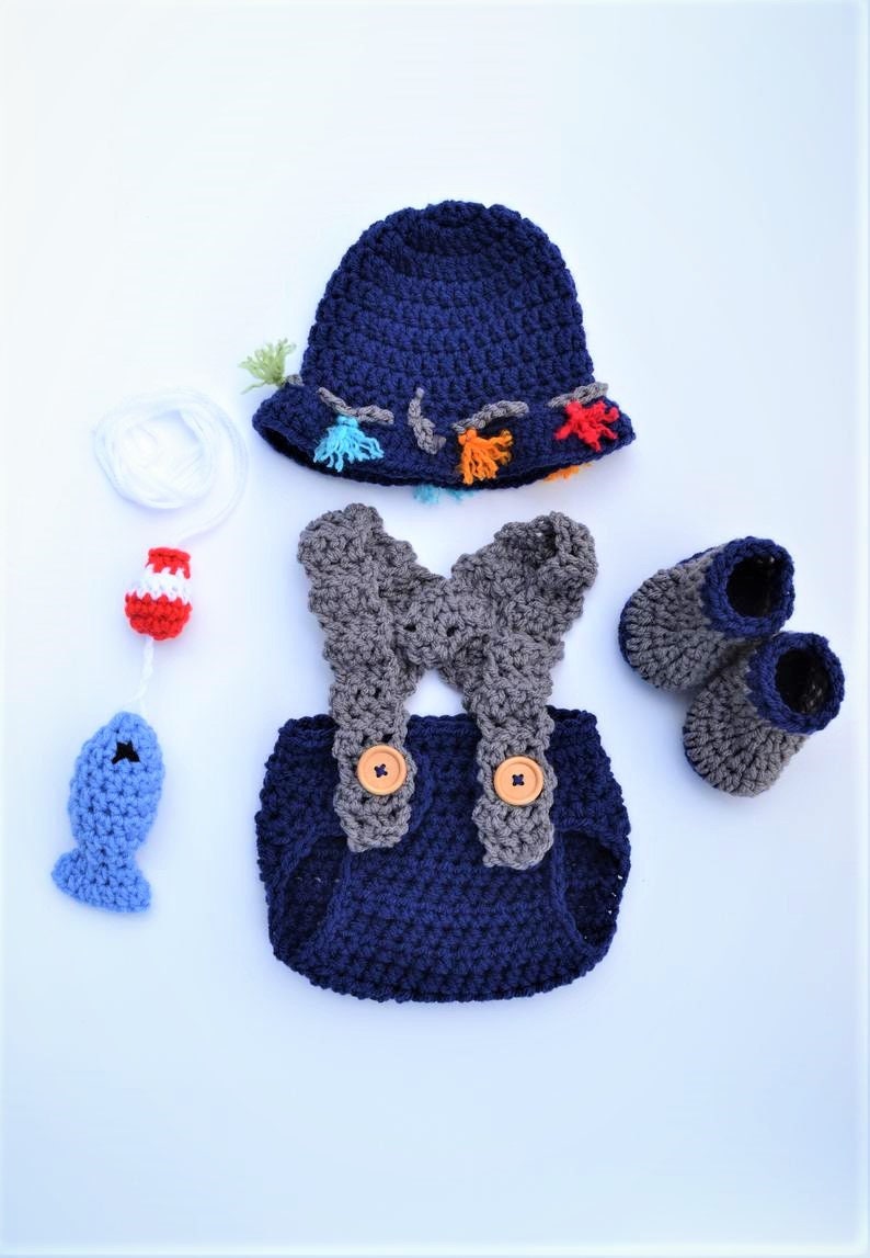 Newborn Baby Fishing Costume Outfit Crochet Fishing Outfit Etsy