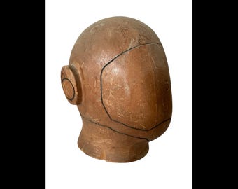 Antique Milliners  Wooden Helmut Head Form C. 1920