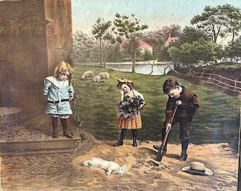 Antique Victorian Print 'Last Honors to Bunny' 1903