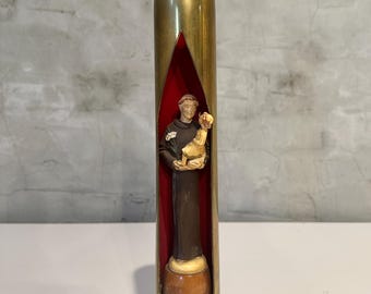 Antique Religious Figure of Saint Anthony in Brass Shell Case Trench Art