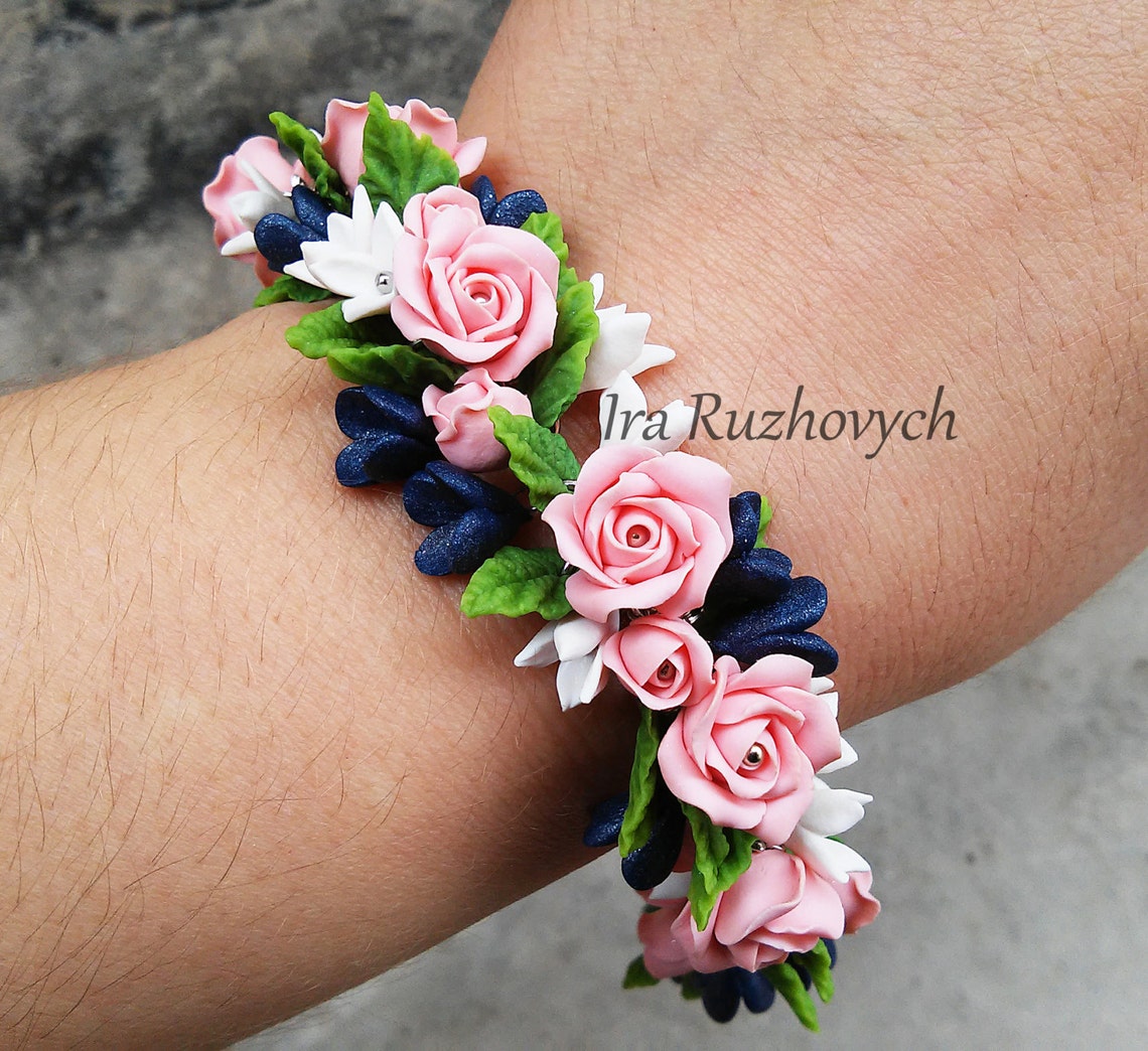 Polymer Clay Jewelry Flower Charm Bracelet Handmade Etsy