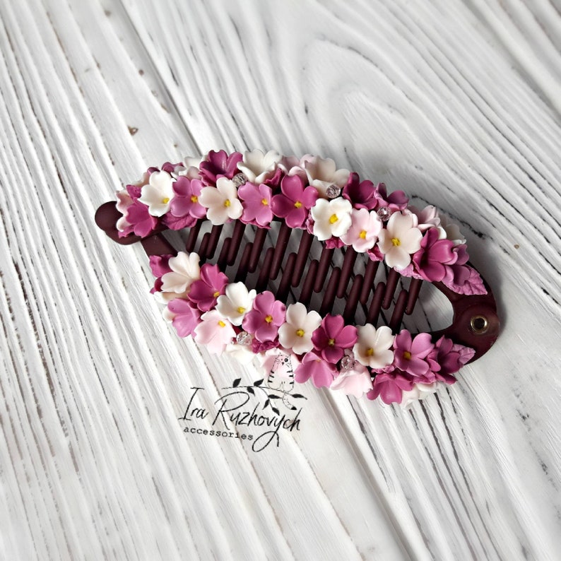 Flower hair comb lilac flowers polymer clay flower hair Etsy