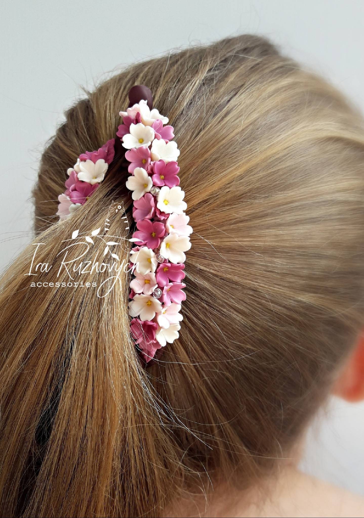 Flower hair comb lilac flowers polymer clay flower hair Etsy