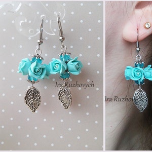 Flower  earrings, roses, long earrings