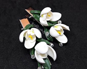 Snowdrops hair clip, flowers,polymer clay flower,girls  flowers.