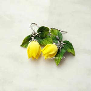 Yellow tulip flower  earrings