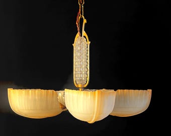 Art Deco Slip Shade Chandelier: Hollywood Glam, Mid-Century Lighting