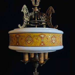 Extravagant Elegance-Rare Jazz Age Gill Glass Chandelier is a Scene Stealer in the Classiest Way-Unusual Coloring, Intricate Design-Restored