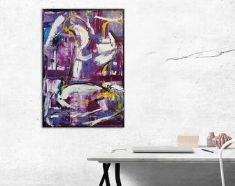 Purple abstract oil painting - affordable art