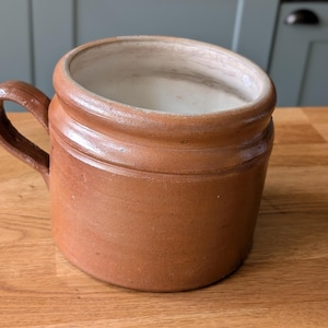 Zabytkowy francuski garnek kamionkowy, rustykalny garnek na smalec, francuska doniczka kuchenna Brocante