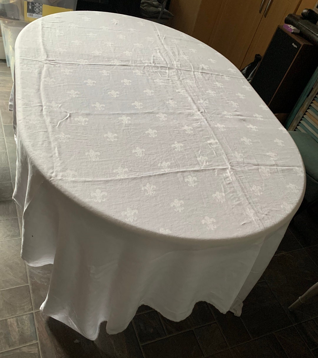 Large Vintage White Linen Tablecloth Etsy