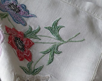 ヴィンテージリネン刺繍花柄装飾テーブルクロス - Etsy 日本
