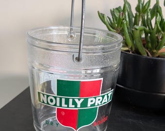 Vintage Noilly Prat Glass Ice Bucket with Wire Handle, French Vermouth Barware
