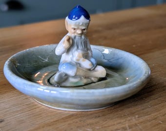 Vintage Wade Ireland Clover Dish With Pixie Figure Irish Shamrock