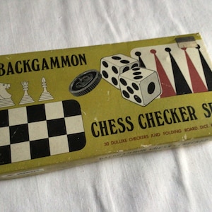 Vintage Blue Bird Toys Backgammon, Chess Checker set