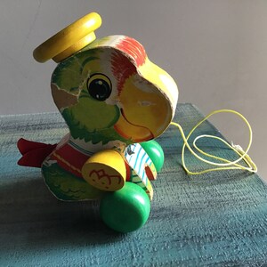 Vintage Happy Little Helicopter Fisher Price Pull Along Wooden Toy 1953-1955 #498