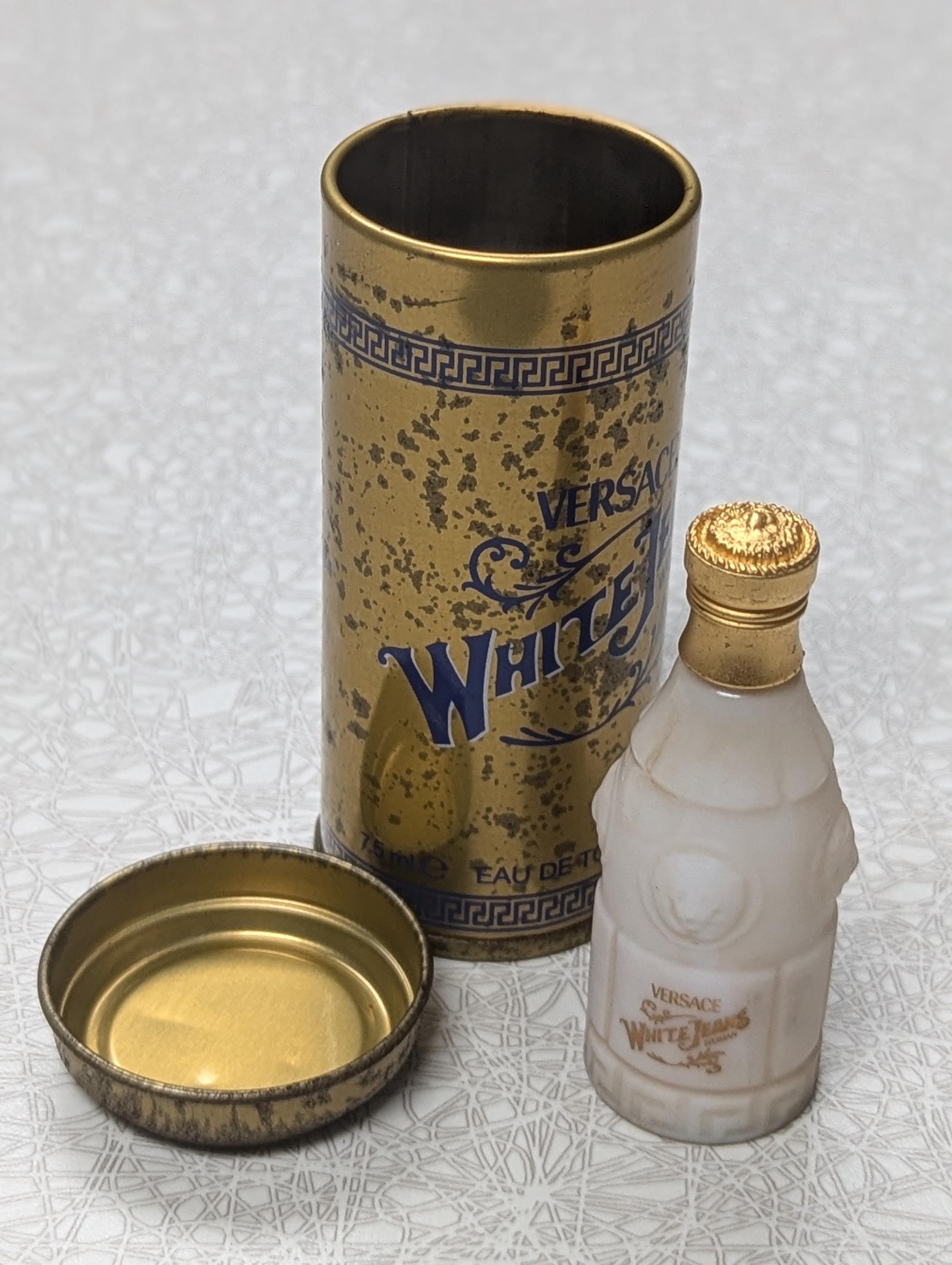 Vintage Versace White Jeans Tin With Miniature Perfume Bottle - Etsy