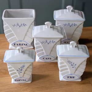 Set of 5 Art Deco Style F D Chauvigny Porcelain Canisters