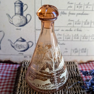 French Amber Glass Decanter Hunting Scene