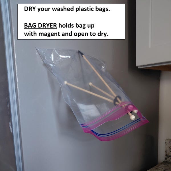 Hanging Plastic Bag Dryer: Magnetic Kitchen Storage, Folds Flat
