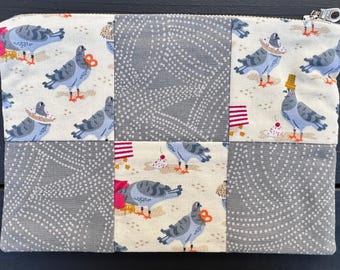 City Chicken Pigeon 6x9 Patchwork Zipper Pouch