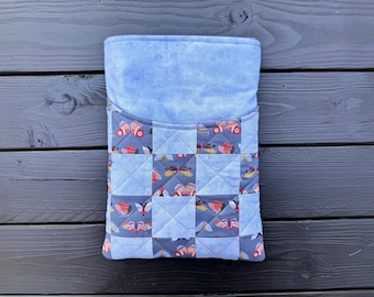 Blue Flutter Folk Small Quilted Patchwork Book or Tech Sleeve