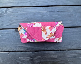 Pink Flutter Folk Soft Shell Quilted Patchwork Glasses Case