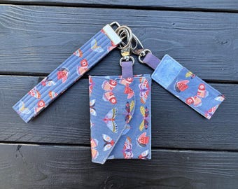 Blue Flutter Folk Wristlet Wallet Set