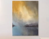 SOLD (print avail) Large Abstract Landscape Water Ocean Lake - "Sunbreak Island" in 30 x 40