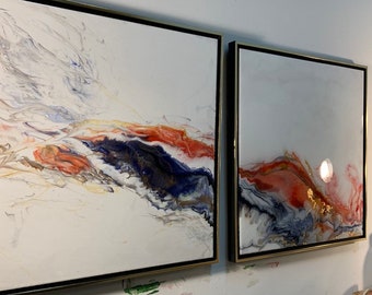 Large Abstract Painting Diptych "Fire and Ice" series 24" x 24" each or custom size