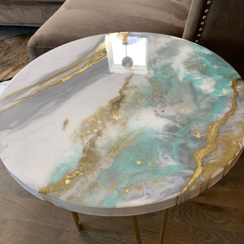 The 7 Best Epoxy Resin Table Top Outdoor Reviews in 2021 7 Gold White and Mint Side Table in Resin