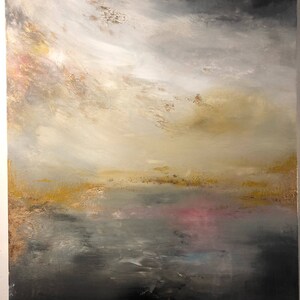 Gold Leaf Pink Grey Abstract Painting by ErinEliseArtiste 24 x 36 image 3