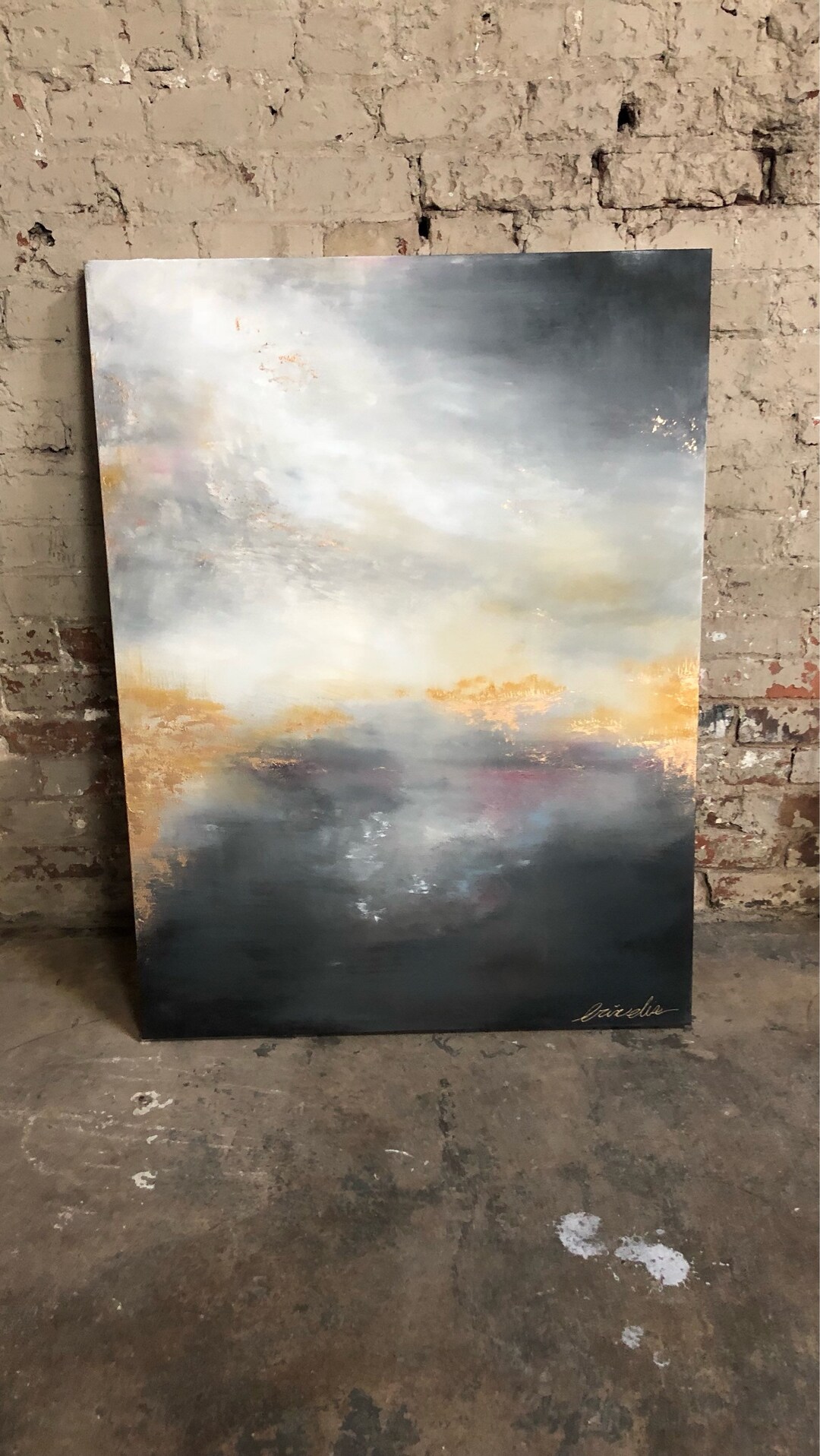 Gold Leaf Pink Grey Abstract Painting by Erineliseartiste 24" X 36" - Etsy