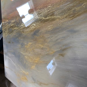 Large Landscape Abstract Gold and White Resin Painting, 30 x 40 on wood Endings are new Beginnings image 7