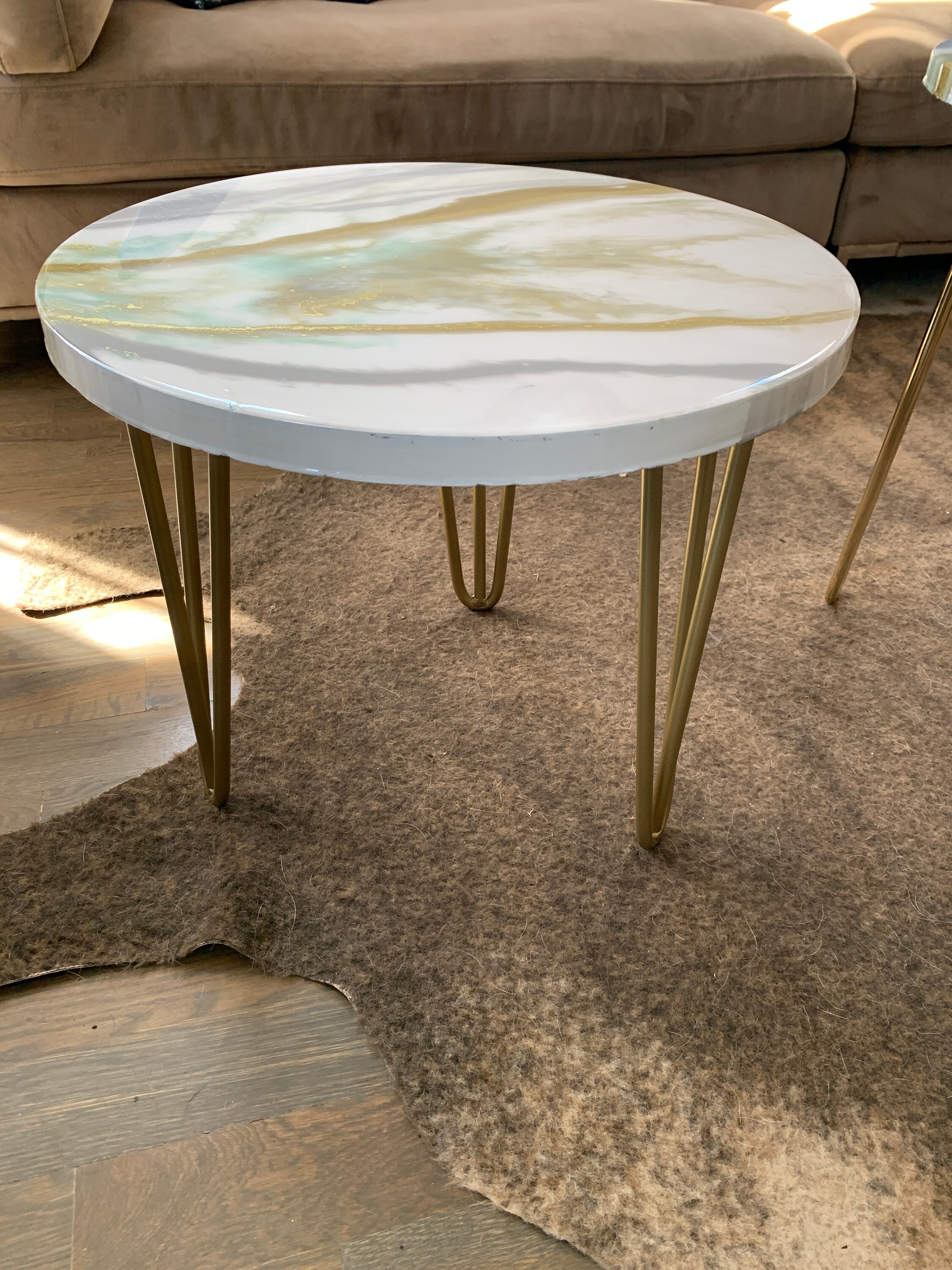 Home & Living Minty Marble Epoxy End Table Nightstand round accent