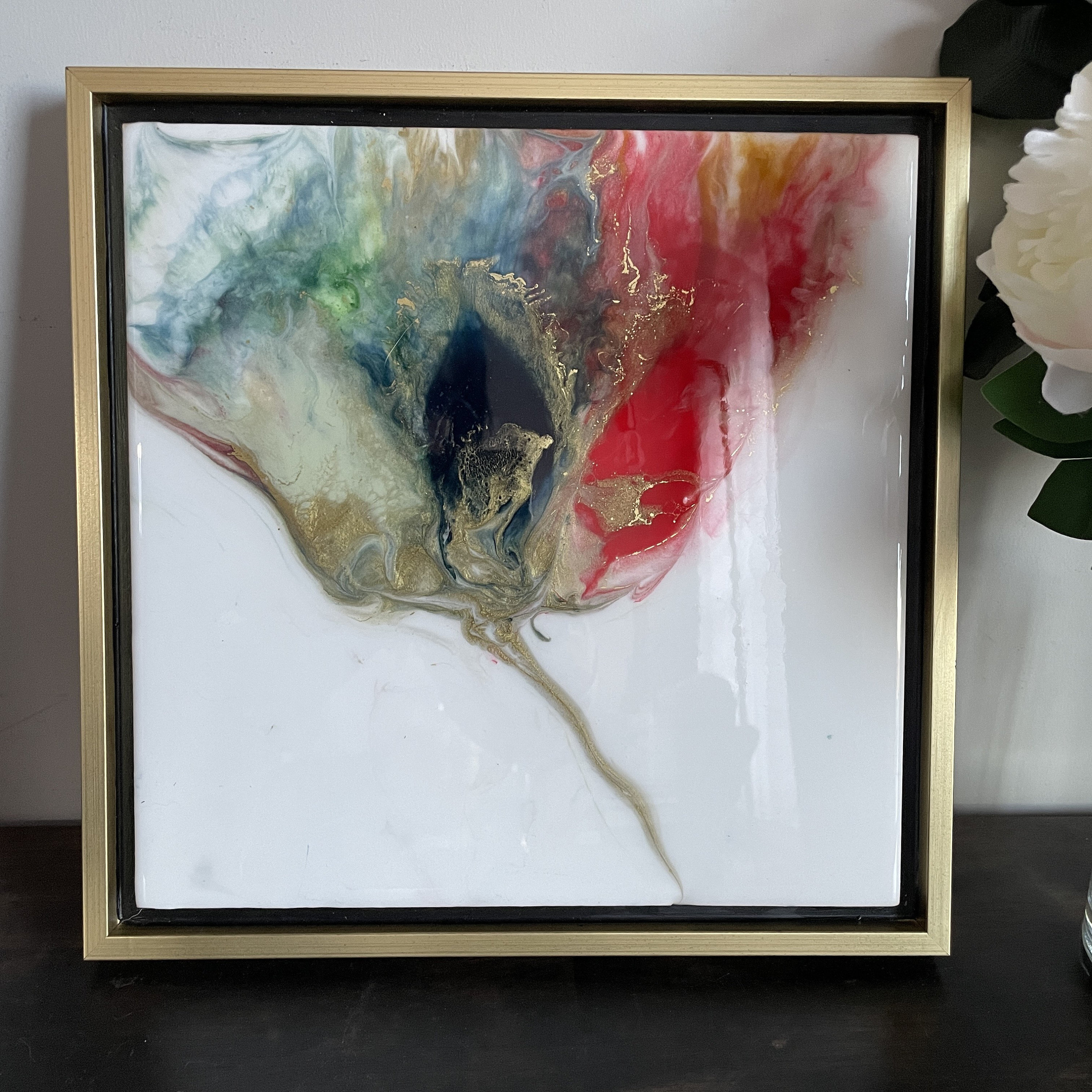 Commission These Colors - Red, Dark Blue, Green, & Gold Flower - Painting  Resin 12 X 12 la Fleur Series - Etsy
